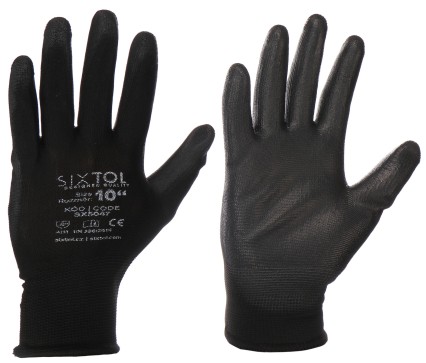 Munkakesztyű poliészterből, poliuretánba félig mártott GLOVE PE-PU 10, fekete, méret 10