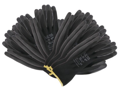 Munkakesztyű poliészterből, félig PU-ba mártott GLOVE PE-PU 11, fekete, méret 11\