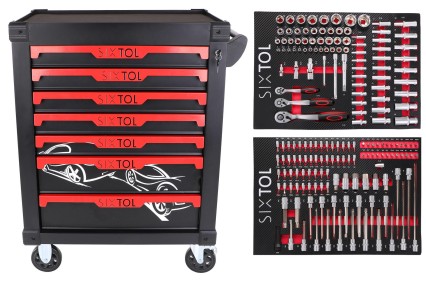 Műhelyi szerszámos kocsi MECHANIC TROLLEY KEVIN 182, 7 fiókos, 182 db szerszám