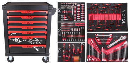 Szerszámos kocsi MECHANIC TROLLEY KEVIN 253, 7 fiók, 253 db szerszám