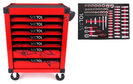 Műhelykocsi szerszámokhoz MECHANIC TROLLEY KEVIN RED 80, 7 fiók, 80 db szerszám