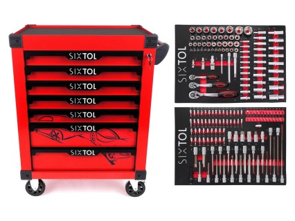 Műhelykocsi szerszámokhoz MECHANIC TROLLEY KEVIN RED 182, 7 fiók, 182 db szerszám