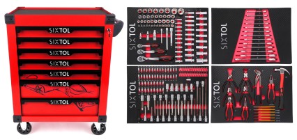 Műhelykocsi szerszámokhoz MECHANIC TROLLEY KEVIN RED 210, 7 fiók, 210 db szerszám
