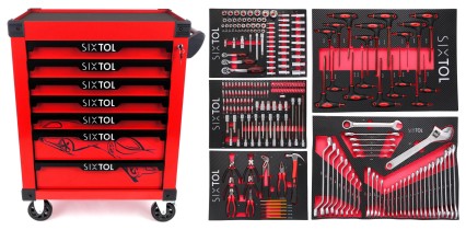 Műhelykocsi szerszámokhoz MECHANIC TROLLEY KEVIN RED 253, 7 fiók, 253 db szerszám
