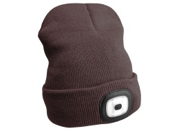 Sapka fejlámpával 180 lm, tölthető, USB, univerzális méret, pamut/PE, barna