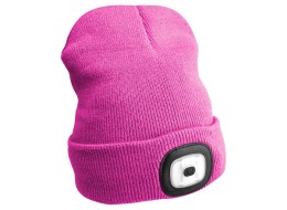 Sapka fejlámpával 180 lm, tölthető, USB, univerzális méret, pamut/PE, rózsaszín