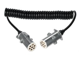 Csatlakozó spirálkábel 7 tűs S típus TRAILER CABLE 12, fém dugó, 24V, 3,5m