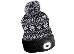 Fejlámpás sapka 180 lm, tölthető, USB, univerzális méret, pamut/PE, téli fekete