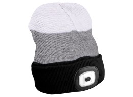 Fejlámpás sapka 180 lm, tölthető, USB, univerzális méret, pamut/PE, fekete/szürke/fehér