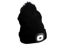 Fejlámpás sapka 180 lm, tölthető, USB, univerzális méret, pamut/PE, fekete bojt
