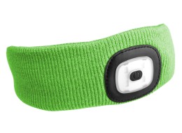 Fejpánt fejlámpával 180 lm, tölthető, USB, univerzális méret, pamut/PE, fluoreszkáló zöld