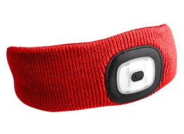 Fejpánt beépített 180 lm-es fejlámpával, tölthető, USB, univerzális méret, pamut/poliészter, piros
