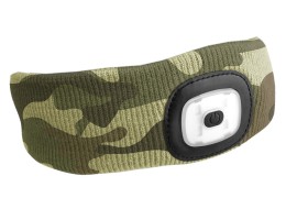 Fejpánt beépített 180 lm-es fejlámpával, tölthető, USB, univerzális méret, pamut/poliészter, terepmi