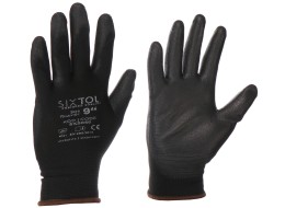 Munkakesztyű poliészterből, részben poliuretánba mártott GLOVE PE-PU 9, fekete, 9-es méret