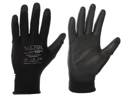 Munkakesztyű poliészterből, poliuretánba félig mártott GLOVE PE-PU 10, fekete, méret 10