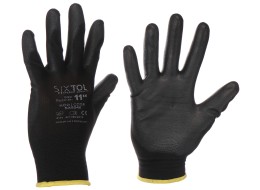 Munkakesztyű poliészterből, poliuretánba félig mártott GLOVE PE-PU 11, fekete, méret 11
