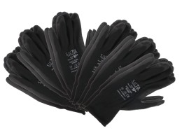Munkavédelmi kesztyű poliészterből, félig PU-ba mártott GLOVE PE-PU 10, fekete, méret 10\