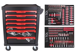 Műhelyi szerszámos kocsi MECHANIC TROLLEY KEVIN 182, 7 fiókos, 182 db szerszám