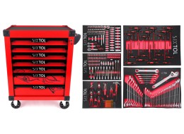 Műhelykocsi szerszámokhoz MECHANIC TROLLEY KEVIN RED 253, 7 fiók, 253 db szerszám