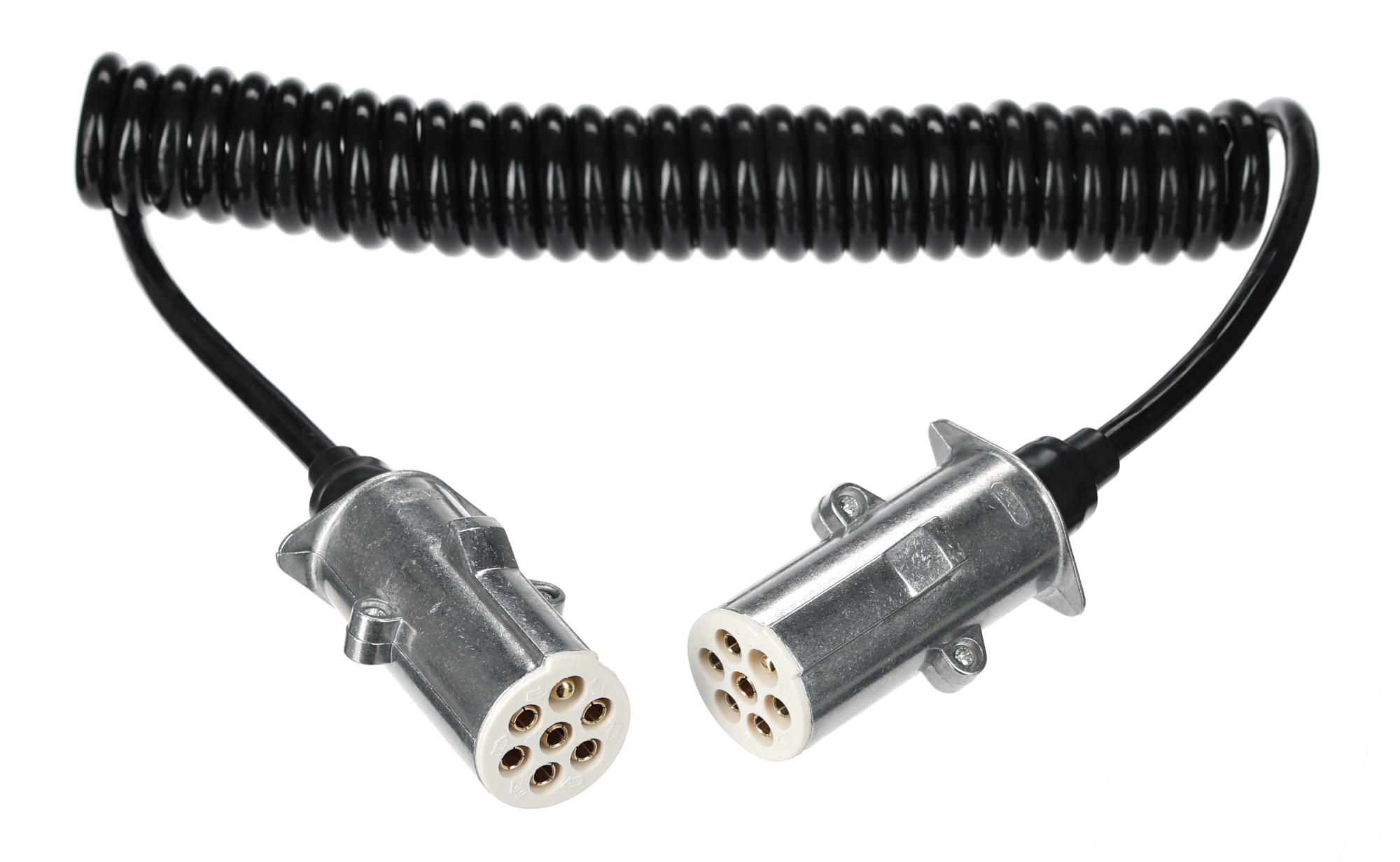 Csatlakozó spirálkábel 7 tűs S típus TRAILER CABLE 12, fém dugó, 24V, 3,5m
