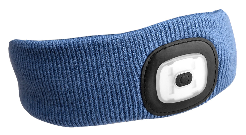 Fejpánt fejlámpával 180 lm, tölthető, USB, univerzális méret, pamut/PE, kék