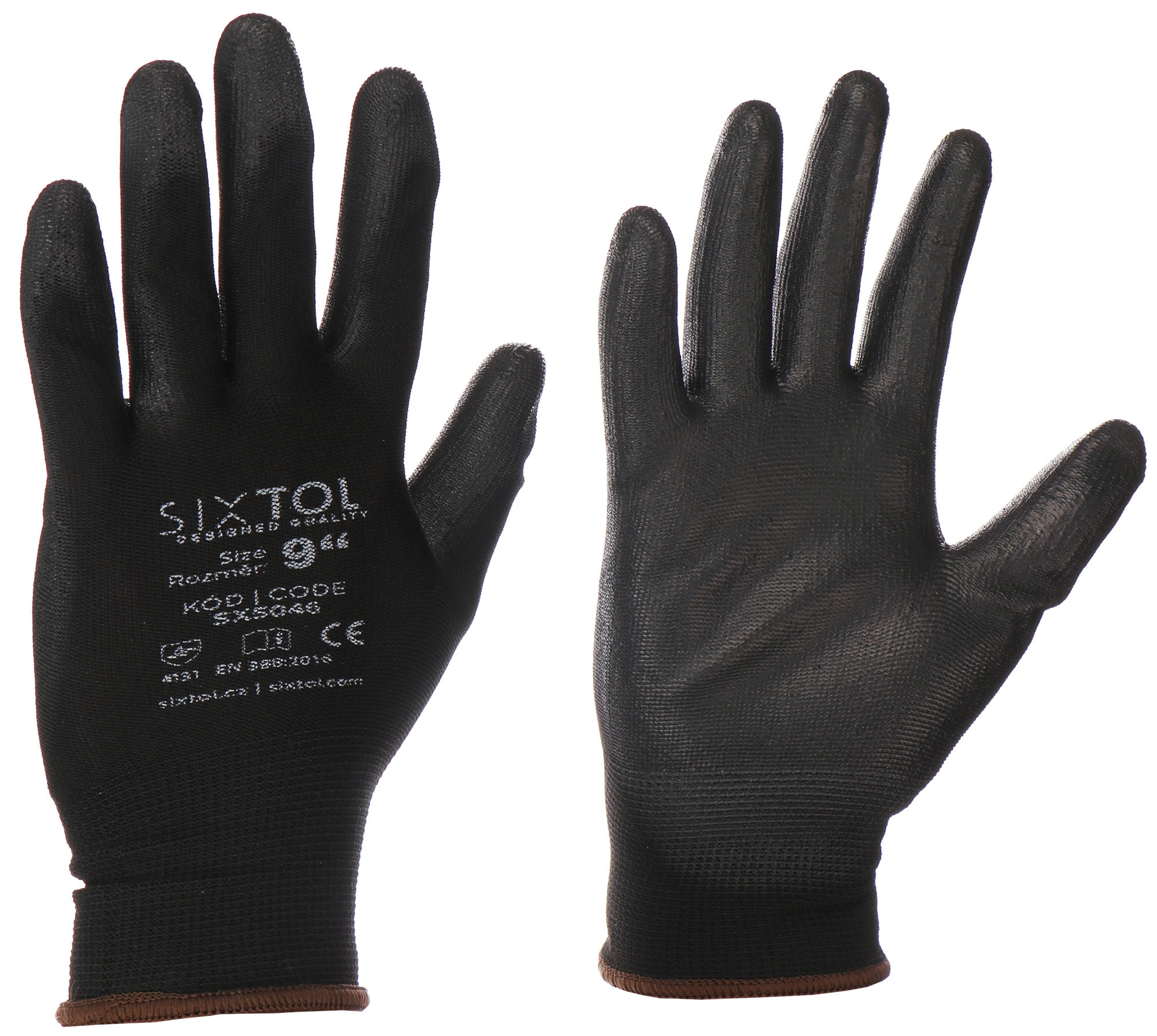 Munkakesztyű poliészterből, részben poliuretánba mártott GLOVE PE-PU 9, fekete, 9-es méret