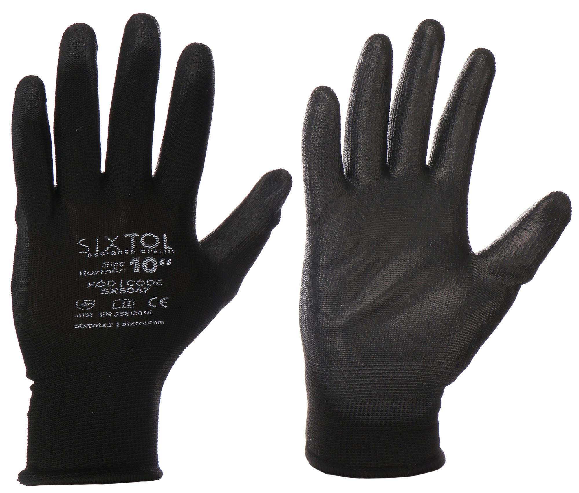 Munkakesztyű poliészterből, poliuretánba félig mártott GLOVE PE-PU 10, fekete, méret 10