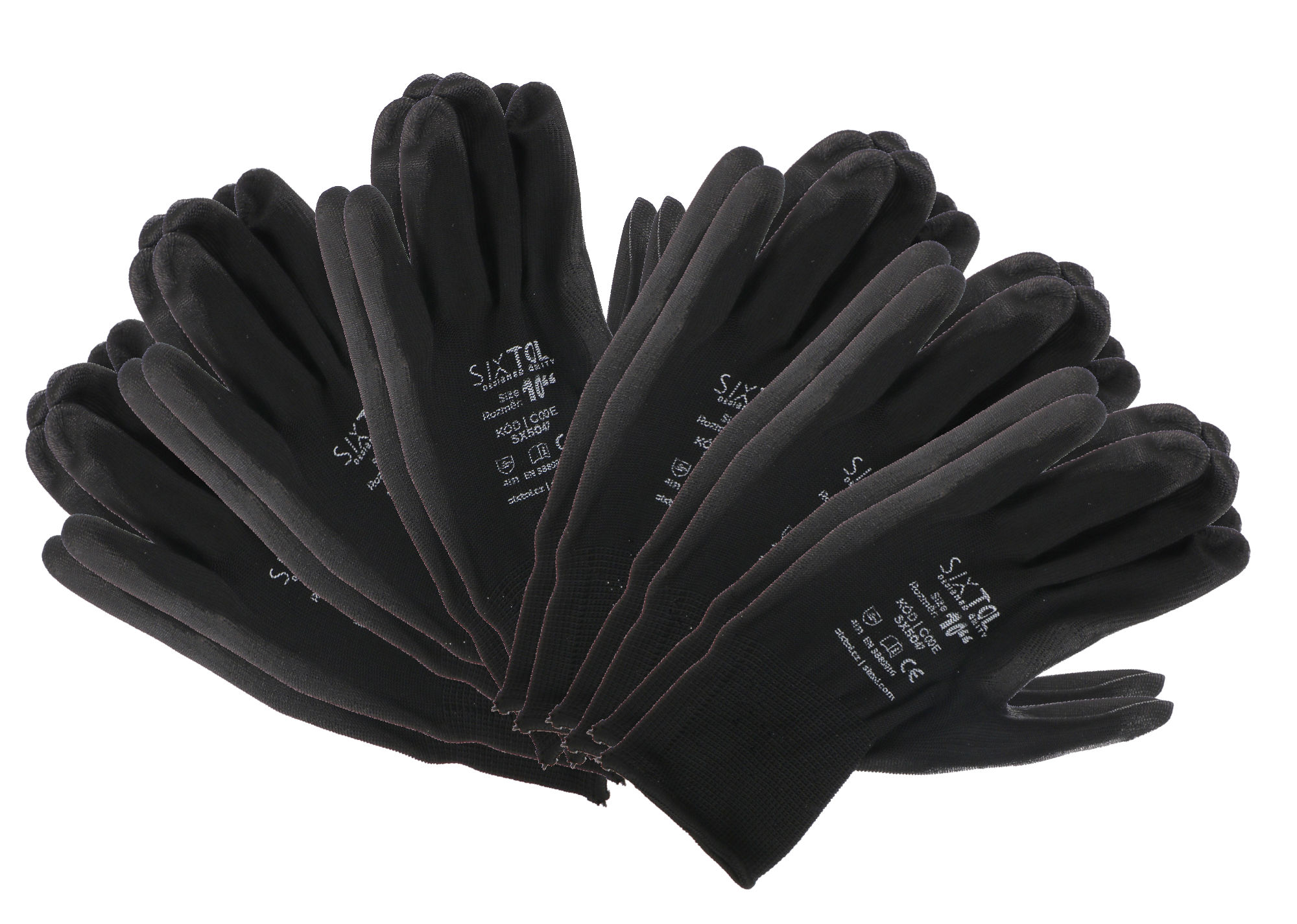 Munkavédelmi kesztyű poliészterből, félig PU-ba mártott GLOVE PE-PU 10, fekete, méret 10\", 6 pár