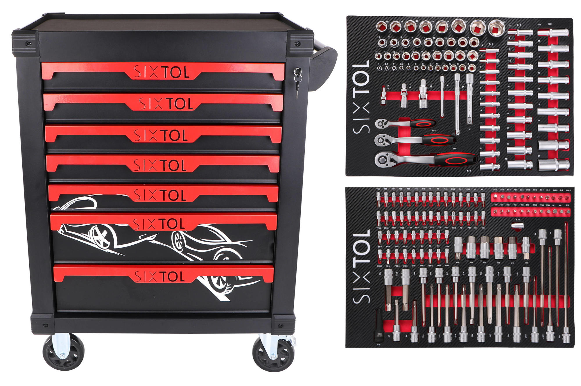 Műhelyi szerszámos kocsi MECHANIC TROLLEY KEVIN 182, 7 fiókos, 182 db szerszám