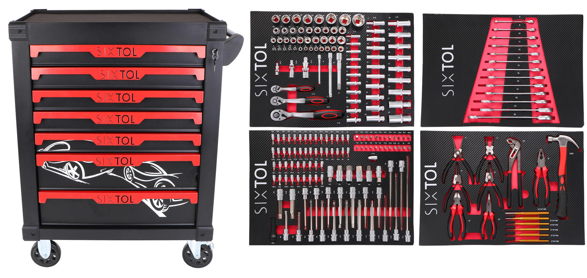 Szerszámos kocsi MECHANIC TROLLEY KEVIN 210, 7 fiók, 210 db szerszám
